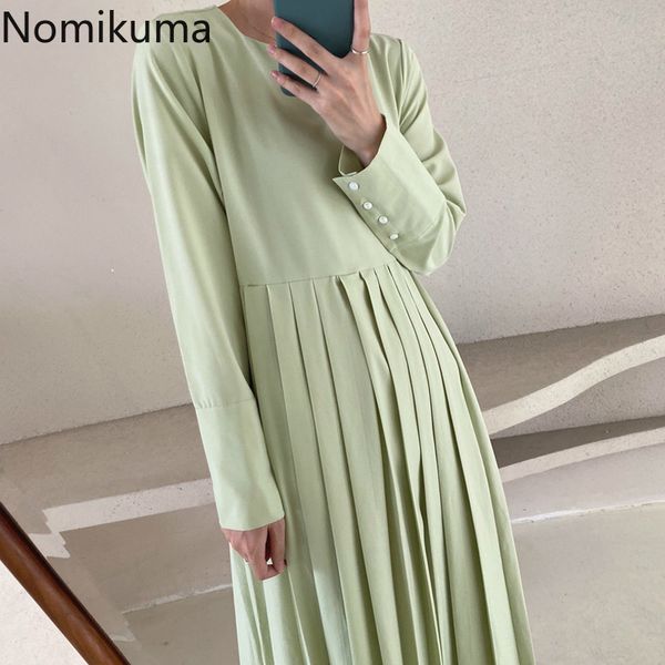 nomikuma korean style o neck long sleeve green dress women solid color pleated dresses casual fashion vintage vestidos 3a921 210514, Black;gray
nomikuma korean style o neck long sleeve green dress women solid color pleated dresses casual fashion vintage vestidos 3a921 210514, Black;gray