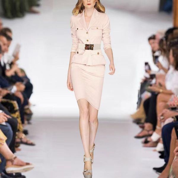two piece dress runway spring autumn fashion suit party casual button belt jacket pencil skirt elegant women's sets lj11, White
two piece dress runway spring autumn fashion suit party casual button belt jacket pencil skirt elegant women's sets lj11, White