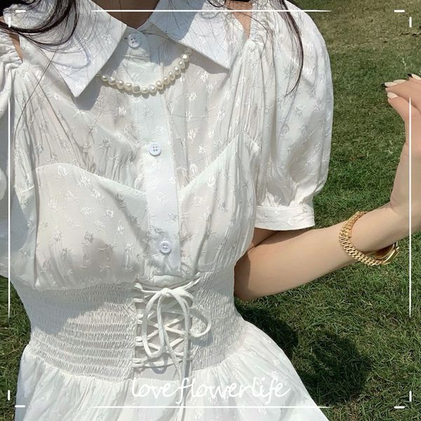 vintage sweet shirt dress women white puff sleeve elegant kawaii fairy dress office lady party dress summer chic 210521, Black;gray
vintage sweet shirt dress women white puff sleeve elegant kawaii fairy dress office lady party dress summer chic 210521, Black;gray