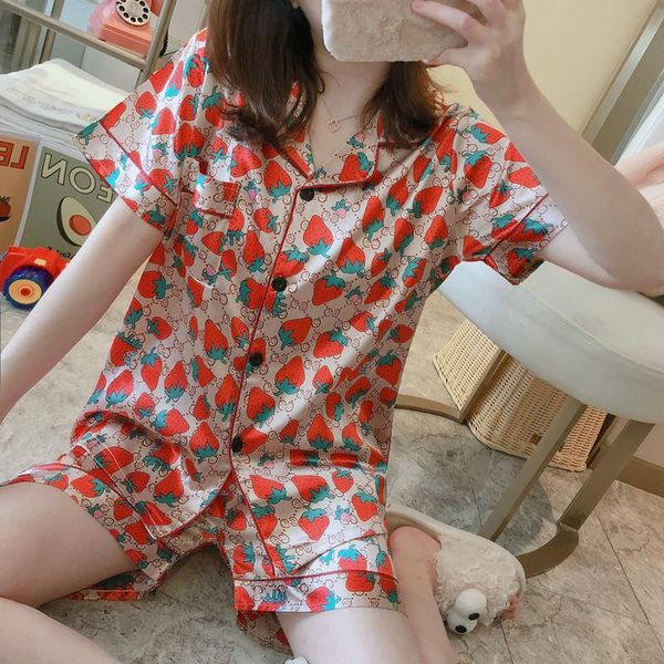 women's tracksuits 2021 short-sleeved v-neck button blouse shorts strawberry cartoon print ladies, Gray
women's tracksuits 2021 short-sleeved v-neck button blouse shorts strawberry cartoon print ladies, Gray