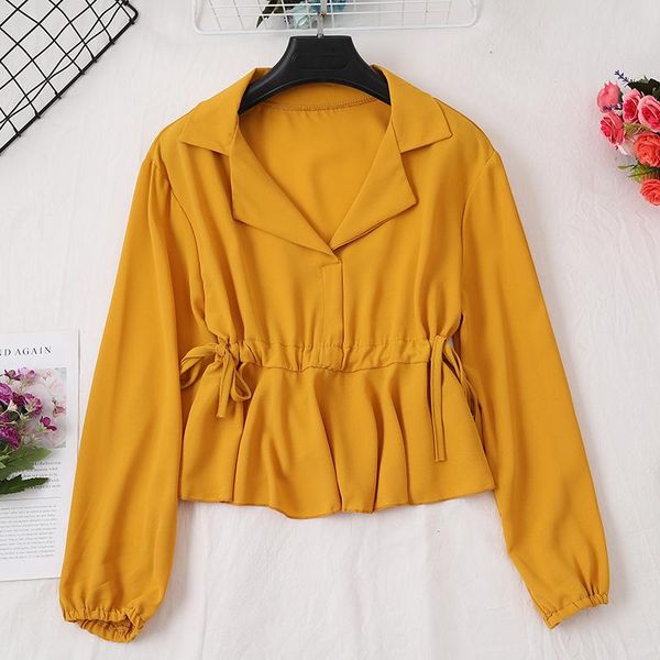 women lantern sleeve turn-down collar basic ruffles shirt vintage short elastic bandage strap chiffon pullover blouse women's blouses, White
women lantern sleeve turn-down collar basic ruffles shirt vintage short elastic bandage strap chiffon pullover blouse women's blouses, White