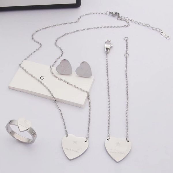 women designer ring earrings necklace bracelets stainless steel trendy style 3 colors sets heart love pendant fashion jewelry wholesale, Silver
women designer ring earrings necklace bracelets stainless steel trendy style 3 colors sets heart love pendant fashion jewelry wholesale, Silver