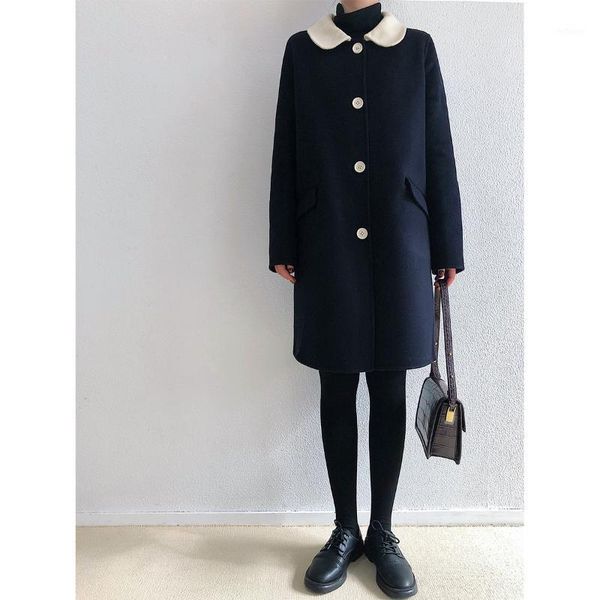 women's wool & blends autumn and winter hepburn lapel solid color double faced tweed heavy coat, Black
women's wool & blends autumn and winter hepburn lapel solid color double faced tweed heavy coat, Black