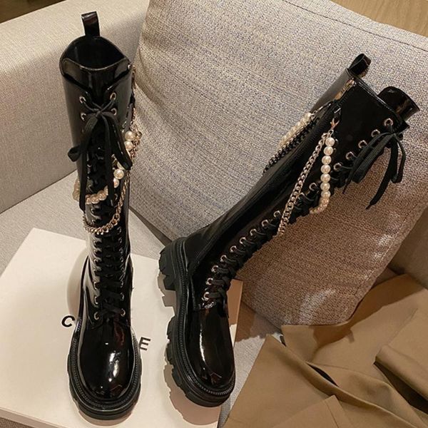 boots termainoov women pearl chain high heels knee knight female patent leather long, Black
boots termainoov women pearl chain high heels knee knight female patent leather long, Black