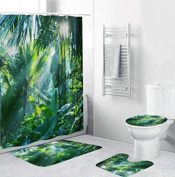 rainforest pattern bathroom curtains bath mat sets forest green leaf toilet cover anti-slip rug fabric shower curtain with hooks
rainforest pattern bathroom curtains bath mat sets forest green leaf toilet cover anti-slip rug fabric shower curtain with hooks