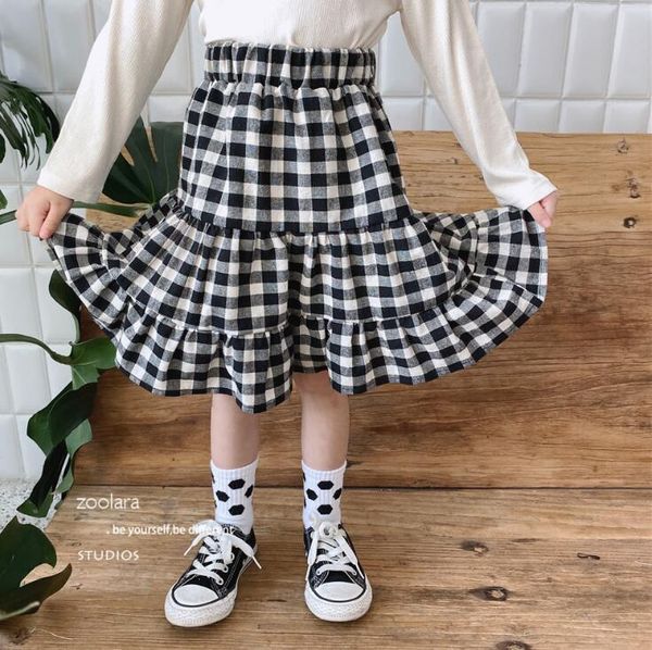 skirts owligbaby 2021 girls plaid skirt cotton ruffles fashion spring 3-8t, Blue 
skirts owligbaby 2021 girls plaid skirt cotton ruffles fashion spring 3-8t, Blue