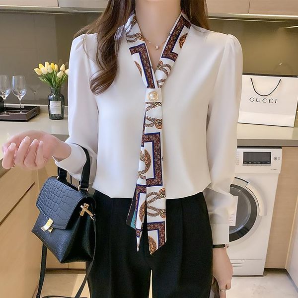 women's blouses & shirts collar elegant fashion woman long sleeve chiffon casual v-neck print puff women ribbon and buttons, White
women's blouses & shirts collar elegant fashion woman long sleeve chiffon casual v-neck print puff women ribbon and buttons, White