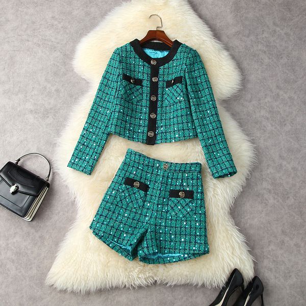 european and american women's clothing winter 2022 new long-sleeved single-breasted green coat shorts sequined tweed suit, White
european and american women's clothing winter 2022 new long-sleeved single-breasted green coat shorts sequined tweed suit, White