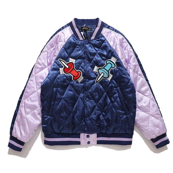 men's jackets mens harajuku letter embroidery patchwork baseball coats retro thick bomber jacket oversize streetwear casaco masculino, Black;brown 
men's jackets mens harajuku letter embroidery patchwork baseball coats retro thick bomber jacket oversize streetwear casaco masculino, Black;brown