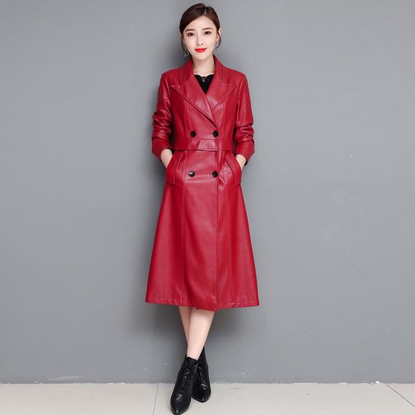women's leather & faux women red jacket with belt ladies fashion washed trench coats female long windbreaker plus size, Black
women's leather & faux women red jacket with belt ladies fashion washed trench coats female long windbreaker plus size, Black