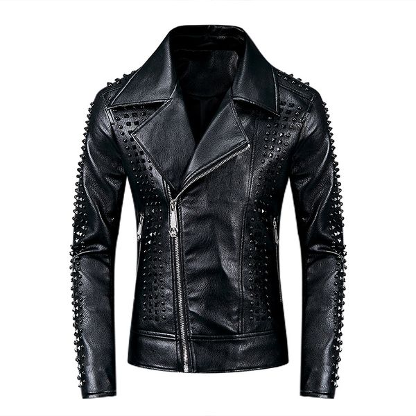 men's punk leather jackets black rivets motorcycle jacket brand slim fit biker coat for male, Black;brown
men's punk leather jackets black rivets motorcycle jacket brand slim fit biker coat for male, Black;brown