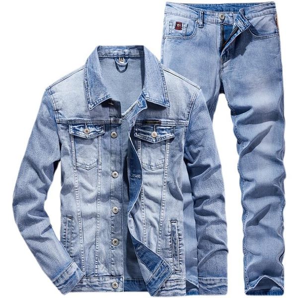 men's tracksuits punk style 2 piece set simple spring light blue ripped long sleeve denim jacket + jeans fashion slim couple, Gray
men's tracksuits punk style 2 piece set simple spring light blue ripped long sleeve denim jacket + jeans fashion slim couple, Gray