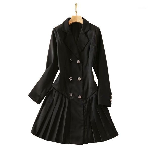 women's office wear black notched collar long sleeve pleats ruffle button dress casual dresses, Black;gray
women's office wear black notched collar long sleeve pleats ruffle button dress casual dresses, Black;gray