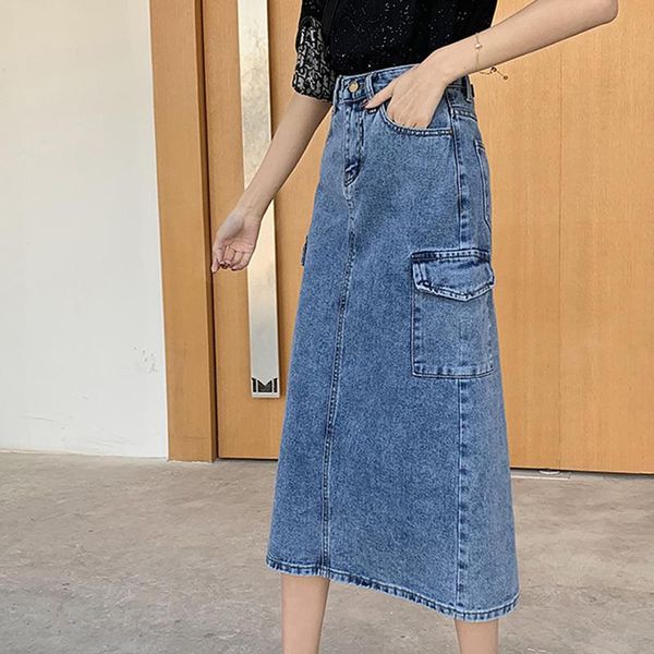 skirts 2021 spring and summer mid-length denim skirt women's high waist with side pockets split long, Black
skirts 2021 spring and summer mid-length denim skirt women's high waist with side pockets split long, Black