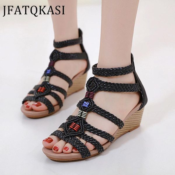 women sandals summer weave wedge casual shoes woman seaside vacation brand beach female rome 2021 europe style, Black 
women sandals summer weave wedge casual shoes woman seaside vacation brand beach female rome 2021 europe style, Black