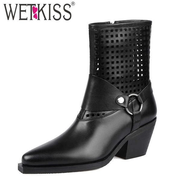 wetkiss cutouts ankle boots woman genuine leather shoes cuban heel pointed toe booties metal spike heels shoes women 210630, Black
wetkiss cutouts ankle boots woman genuine leather shoes cuban heel pointed toe booties metal spike heels shoes women 210630, Black