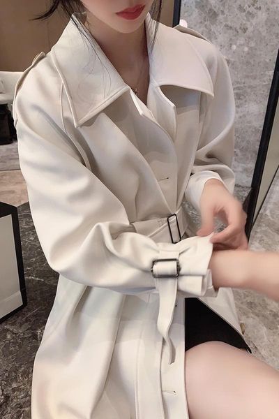 women's trench coats white coat spinrg autumn long sleeve trun-down collar sashes knee length windbreaker, Tan;black
women's trench coats white coat spinrg autumn long sleeve trun-down collar sashes knee length windbreaker, Tan;black