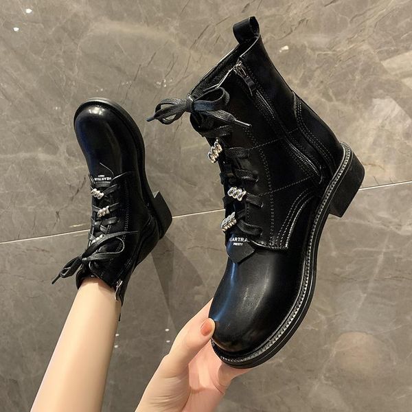 boots leather for women shoes thick sole lace up autumn winter short women's ankle motorcycle botas mujer, Black
boots leather for women shoes thick sole lace up autumn winter short women's ankle motorcycle botas mujer, Black