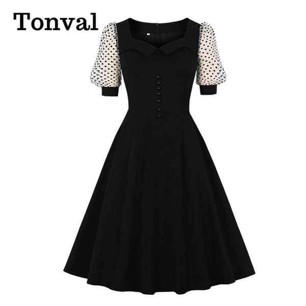 party dresses tonval night elegant black vintage swing women dotted mesh puff sleeve high waist rockabilly retro dress 2021, White;black
party dresses tonval night elegant black vintage swing women dotted mesh puff sleeve high waist rockabilly retro dress 2021, White;black