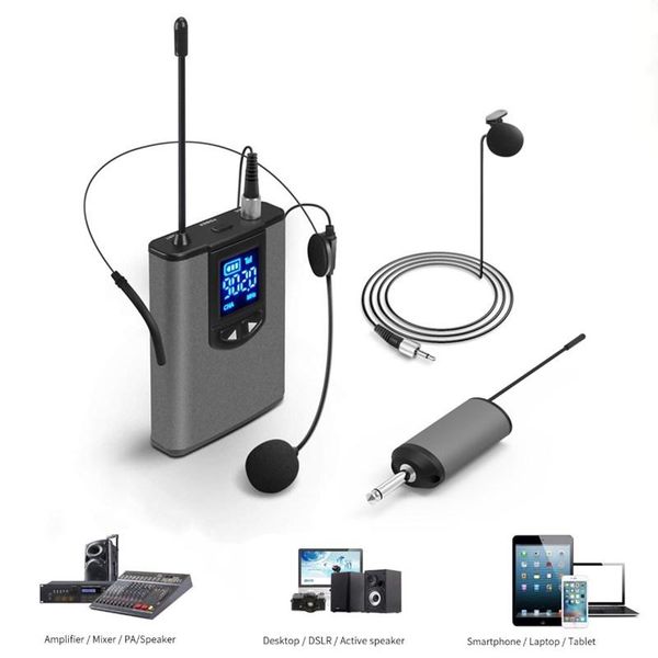professional uhf wireless headset microphone lavalier lapel mic with bodypack portable transmitter receiver 1/4" output microphones