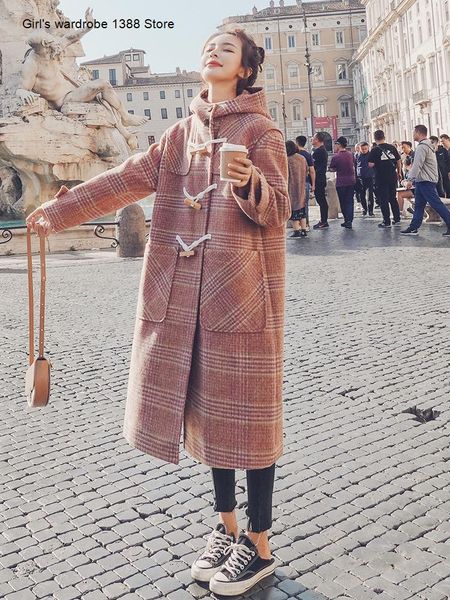 women's wool & blends horn button woolen coat middle and long style korean version loose fall winter 2021 temperament plaid, Black
women's wool & blends horn button woolen coat middle and long style korean version loose fall winter 2021 temperament plaid, Black