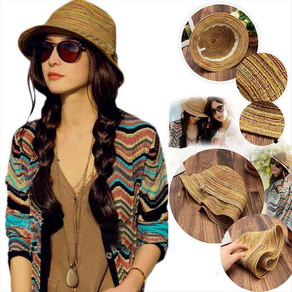 fashion women visor cap colorful striped holiday beach summer sun protection foldable straw hat for female, Blue;gray
fashion women visor cap colorful striped holiday beach summer sun protection foldable straw hat for female, Blue;gray