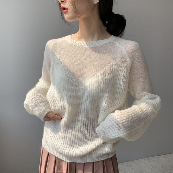 women's sweaters autumn 2021 transparent hollow out woman round collar long sleeve loose thin knitted pullovers candy color, White;black
women's sweaters autumn 2021 transparent hollow out woman round collar long sleeve loose thin knitted pullovers candy color, White;black