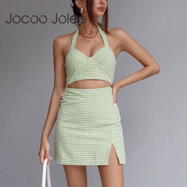 women 2 pieces sets summer halter neck tanks and skirt suits elegant high waist split mini skirt casual plaid cropped 210518, White
women 2 pieces sets summer halter neck tanks and skirt suits elegant high waist split mini skirt casual plaid cropped 210518, White