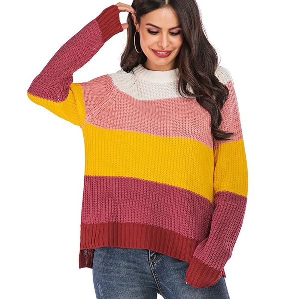 women's sweaters o-neck stripes contrast color sweater long-sleeved halter pullover women 2021 autumn and winter, White;black
women's sweaters o-neck stripes contrast color sweater long-sleeved halter pullover women 2021 autumn and winter, White;black