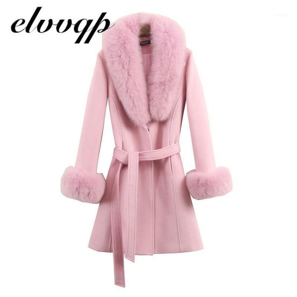 women's wool & blends plus size woman autumn winter elegant woolen coat female long section slim belt large detachable fur coll, Black
women's wool & blends plus size woman autumn winter elegant woolen coat female long section slim belt large detachable fur coll, Black