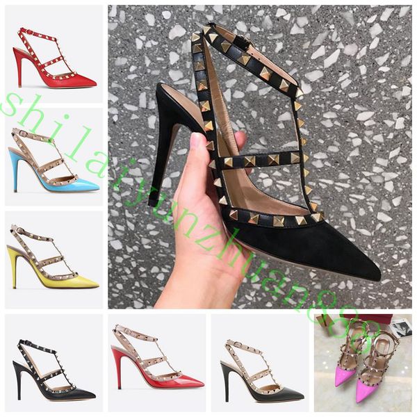 original logo designer pointed toe 2-strap with studs high heels leather rivets sandals women studded strappy dress shoes size 35-43, Black
original logo designer pointed toe 2-strap with studs high heels leather rivets sandals women studded strappy dress shoes size 35-43, Black