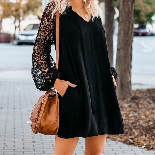 women's summer fashion hollow lace dress long sleeve v-neck loose casual solid boho mini dresses, Black;gray
women's summer fashion hollow lace dress long sleeve v-neck loose casual solid boho mini dresses, Black;gray