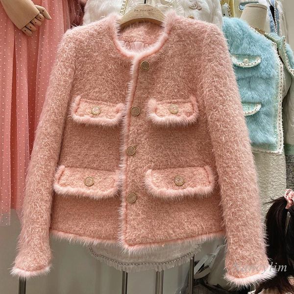 women's wool & blends pink woolen coat chic coats winter crew neck tweed stitching blend cotton jacket lady outwear 2022, Black
women's wool & blends pink woolen coat chic coats winter crew neck tweed stitching blend cotton jacket lady outwear 2022, Black