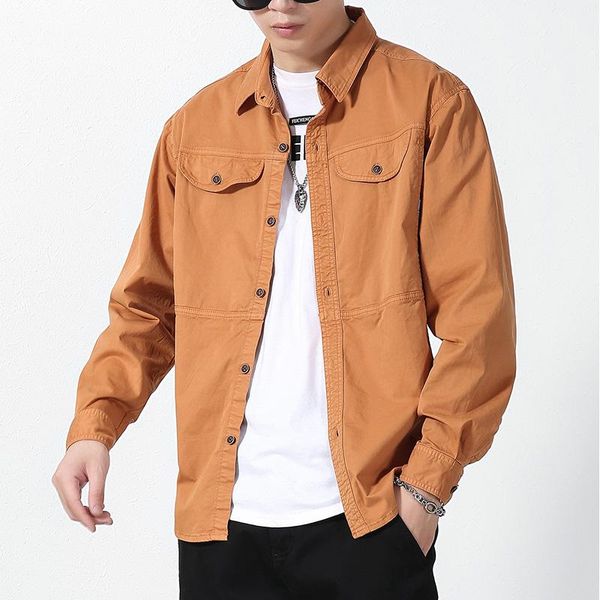 men's casual shirts trend autumn men solid turn down collar cargo for camisas de hombre, White;black
men's casual shirts trend autumn men solid turn down collar cargo for camisas de hombre, White;black