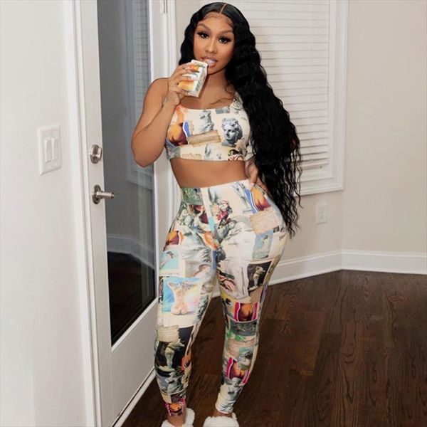 yiciya summer fashion street womens pants style angel print design navel vest trousers movement fitness suit, White
yiciya summer fashion street womens pants style angel print design navel vest trousers movement fitness suit, White