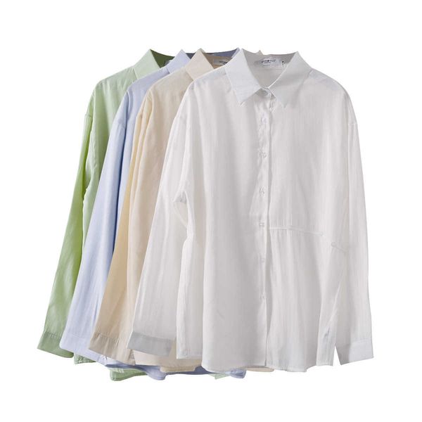 turn-down collar long-sleeved loose white shirt women summer single-breasted solid color sunscreen blouse 210607
turn-down collar long-sleeved loose white shirt women summer single-breasted solid color sunscreen blouse 210607