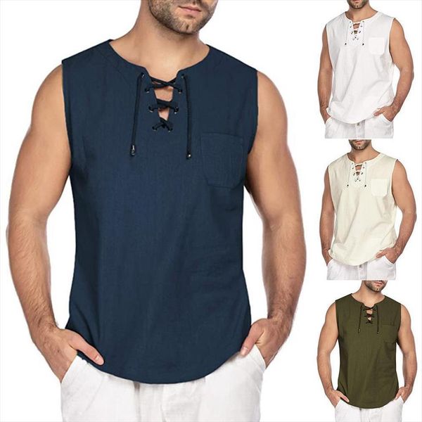 casual tank men summer solid color sleeveless vest v neck bandage male tees mens clothing, White;black
casual tank men summer solid color sleeveless vest v neck bandage male tees mens clothing, White;black
