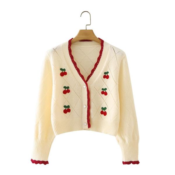 women's knits & tees korean style all-match sweet fashion fruit cherry embroidery knitted cardigan autumn v neck loose elegant sweater, White
women's knits & tees korean style all-match sweet fashion fruit cherry embroidery knitted cardigan autumn v neck loose elegant sweater, White
