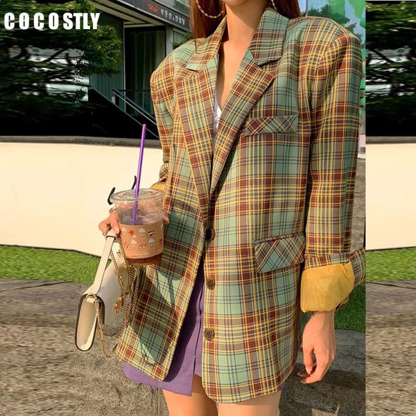 women's suits & blazers korean fashion blazer women vintage single breasted plaid coat long sleeve pockets office wear female outerwear, White;black
women's suits & blazers korean fashion blazer women vintage single breasted plaid coat long sleeve pockets office wear female outerwear, White;black