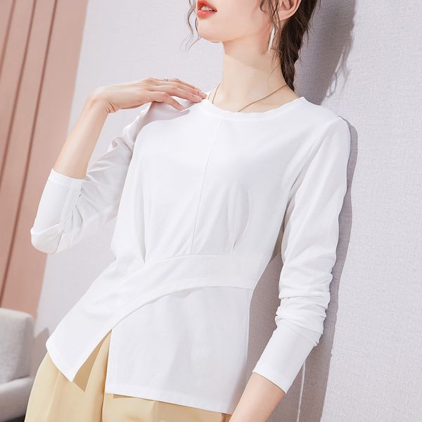 tees t-shirt fashion split t-shirt long sleeve 2021 early autumn women's clothing dign sense irregular foreign style small shirt, White
tees t-shirt fashion split t-shirt long sleeve 2021 early autumn women's clothing dign sense irregular foreign style small shirt, White