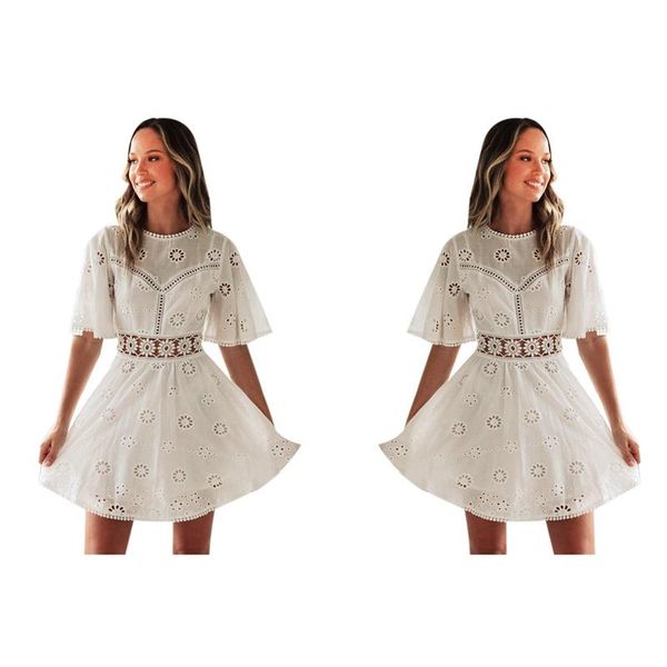 party dresses 2 pcs white crochet hollow out dress women flare sleeve embroidery mini summer dress, s, White;black
party dresses 2 pcs white crochet hollow out dress women flare sleeve embroidery mini summer dress, s, White;black