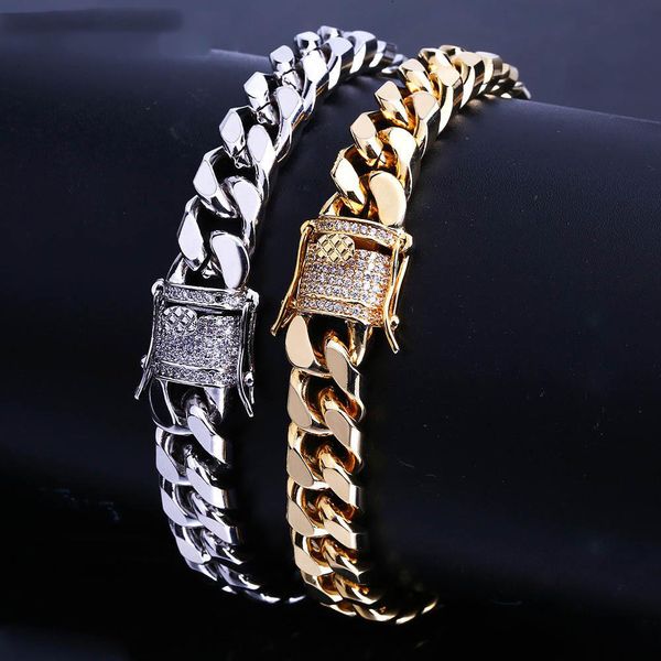 10mm gold color plated cuban chain bracelet with 1ct lab cubic zirconia clasp hip hop bracelet for men 8", Black
10mm gold color plated cuban chain bracelet with 1ct lab cubic zirconia clasp hip hop bracelet for men 8", Black