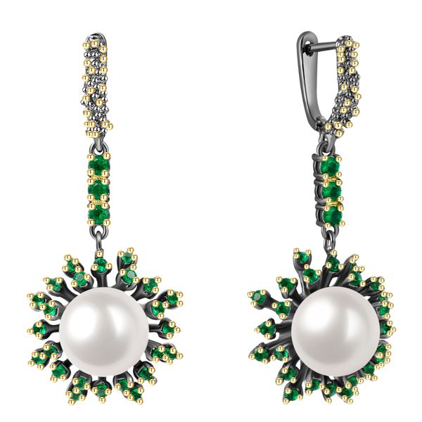 long pearl drop christmas earrings green cz new arrival pretty flower jewelry for party gift for wife, Silver
long pearl drop christmas earrings green cz new arrival pretty flower jewelry for party gift for wife, Silver
