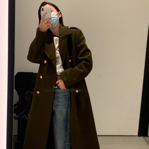 women's wool & blends 21 autumn and winter suit leader green loose double breasted tweed coat womanly, Black
women's wool & blends 21 autumn and winter suit leader green loose double breasted tweed coat womanly, Black