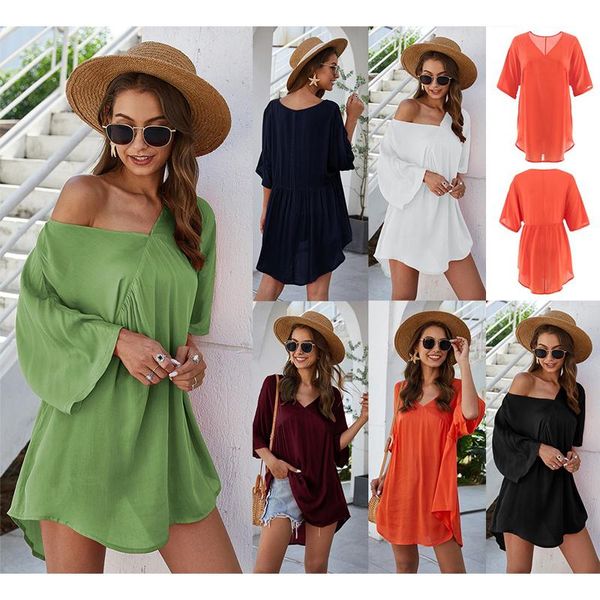 casual dresses white cotton dress woman solid color summer mini female short sleeve v-neck blouses 2021, Black;gray
casual dresses white cotton dress woman solid color summer mini female short sleeve v-neck blouses 2021, Black;gray