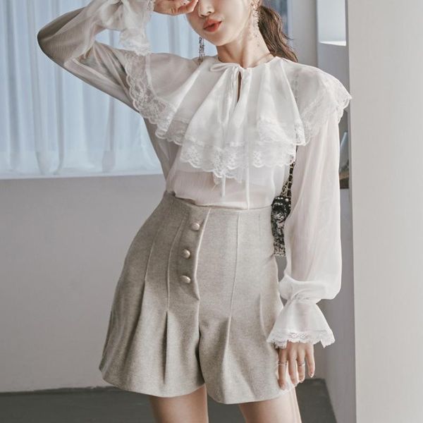 women's blouses & shirts arrival fashion spring blouse women ol casual temperament perspective lace flare sleeve ruffle loose thin chi, White
women's blouses & shirts arrival fashion spring blouse women ol casual temperament perspective lace flare sleeve ruffle loose thin chi, White