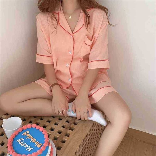 women cotton pajamas solid two piece suits short stylish soft sleepwear female femme home chic loose sets 210525, Black;red
women cotton pajamas solid two piece suits short stylish soft sleepwear female femme home chic loose sets 210525, Black;red