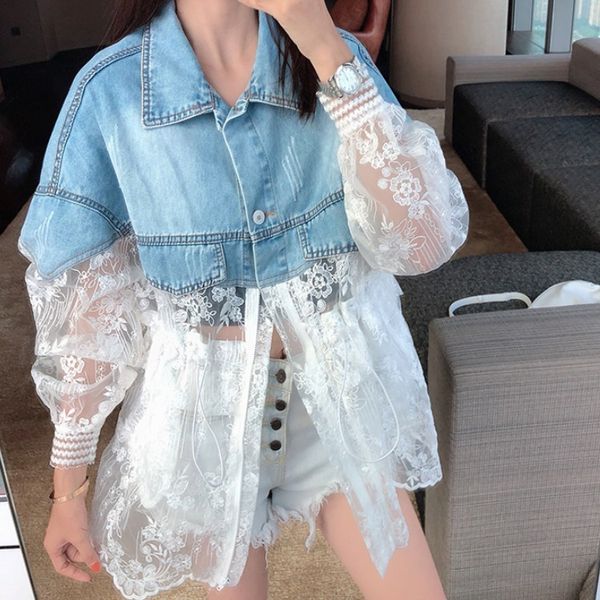 women's denim jacket lace jacket spring summer elegant lace jeans coat fashion ladies jackets mujer 210518, Black;brown
women's denim jacket lace jacket spring summer elegant lace jeans coat fashion ladies jackets mujer 210518, Black;brown