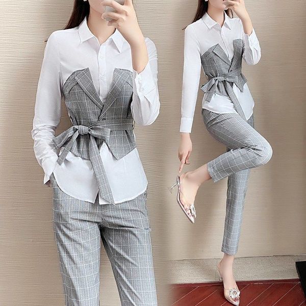 women's two piece pants conjunto duas peças feminino elegante, conjunto blusa e calça justa patchwork escritório moda r53i, White
women's two piece pants conjunto duas peças feminino elegante, conjunto blusa e calça justa patchwork escritório moda r53i, White