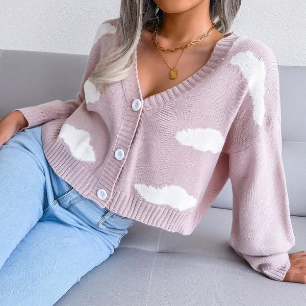 women's knits & tees preppy style print knit cardigans sweater women v neck loose elegaht thicked pull femme short casual coat de fille, White
women's knits & tees preppy style print knit cardigans sweater women v neck loose elegaht thicked pull femme short casual coat de fille, White